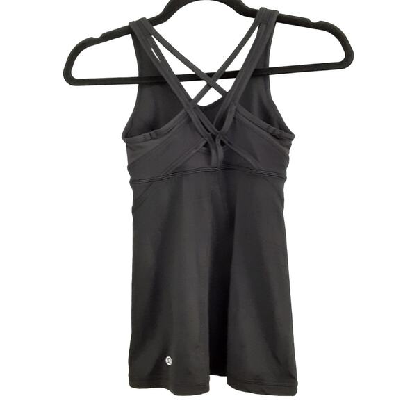 Lululemon Black CrissCross Strap Racer Back Tank Top Built In Shelf Bra Womens 2 - Picture 2 of 9